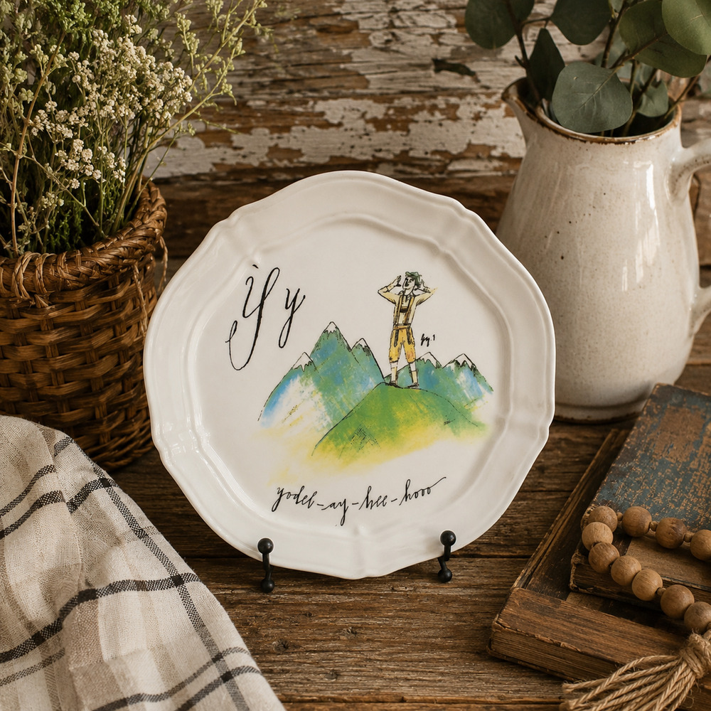 Anthropologie Linea Carta Diva Pyari Letter Y Yodel-ay-Hee-Hoo Canape Plate 6.5"